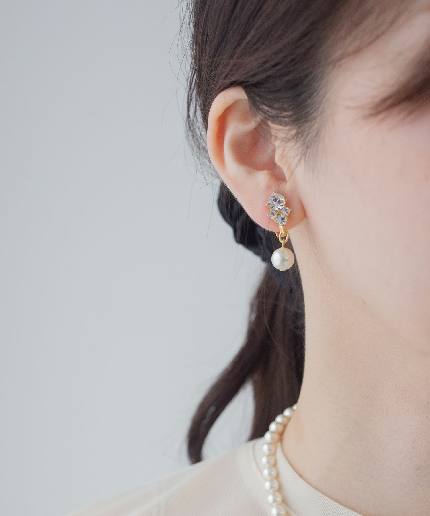 磨き貝パールビジューイヤリング【JUNO PREMIUM】