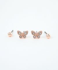 ピンクゴールドバタフライチタンポストセットピアス