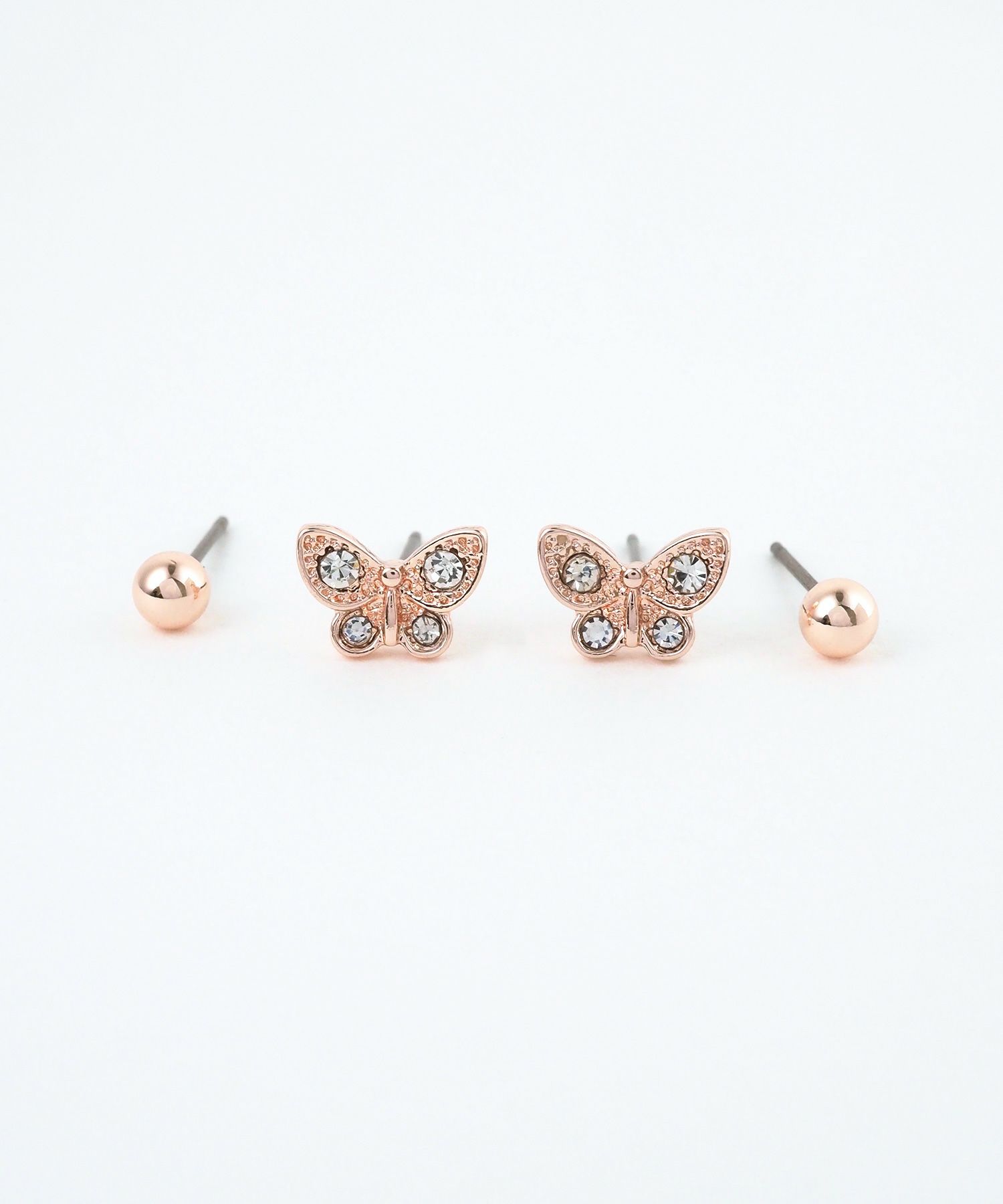 ピンクゴールドバタフライチタンポストセットピアス