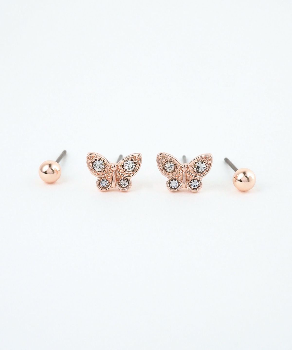 ピンクゴールドバタフライチタンポストセットピアス