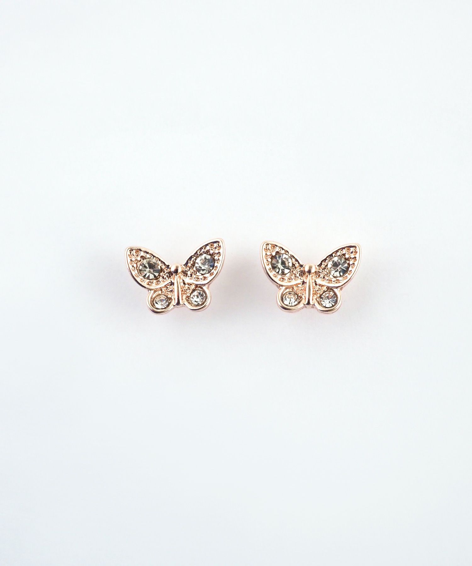 ピンクゴールドバタフライチタンポストセットピアス