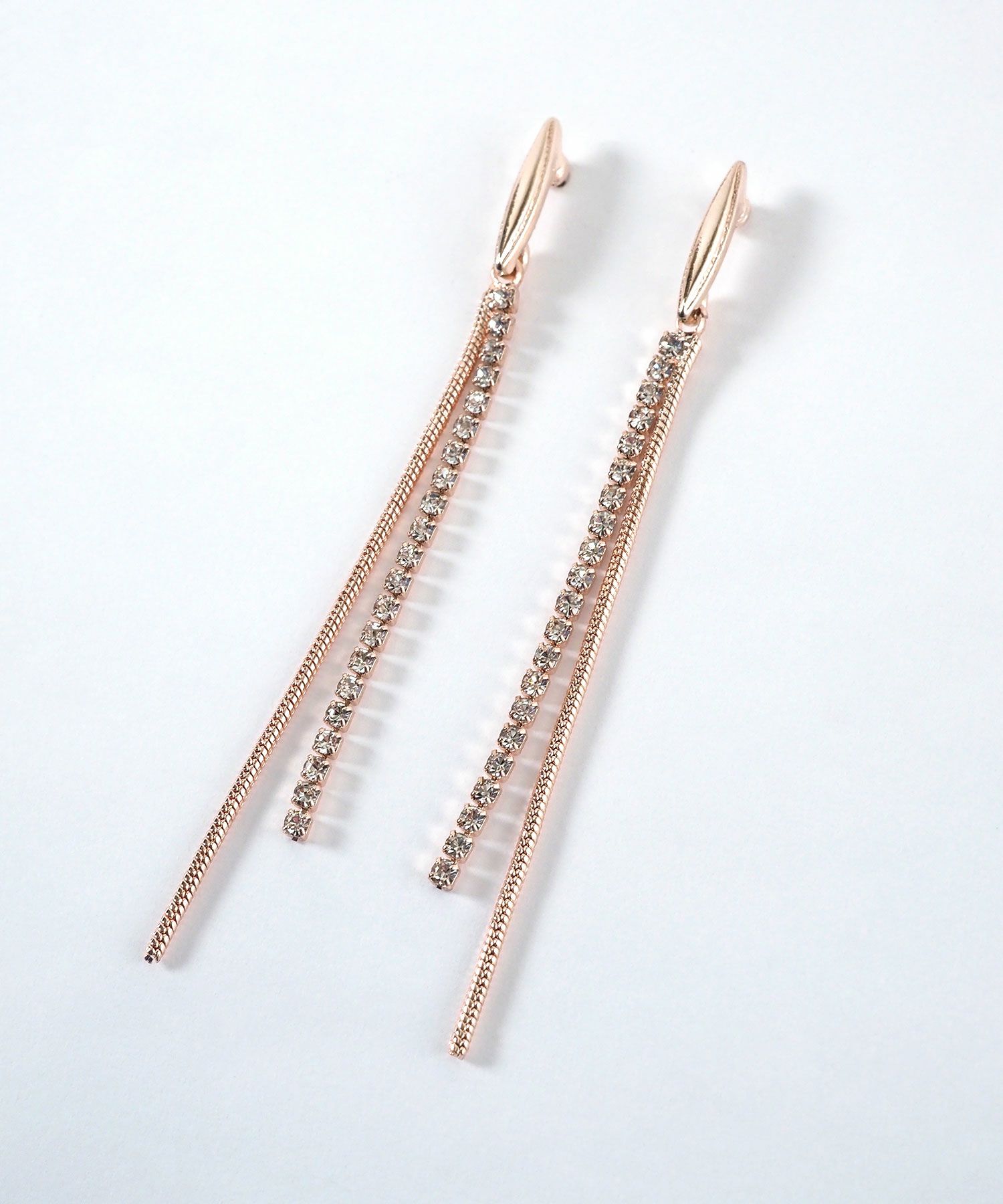 ピンクゴールドダブルチェーンチタンポストピアス