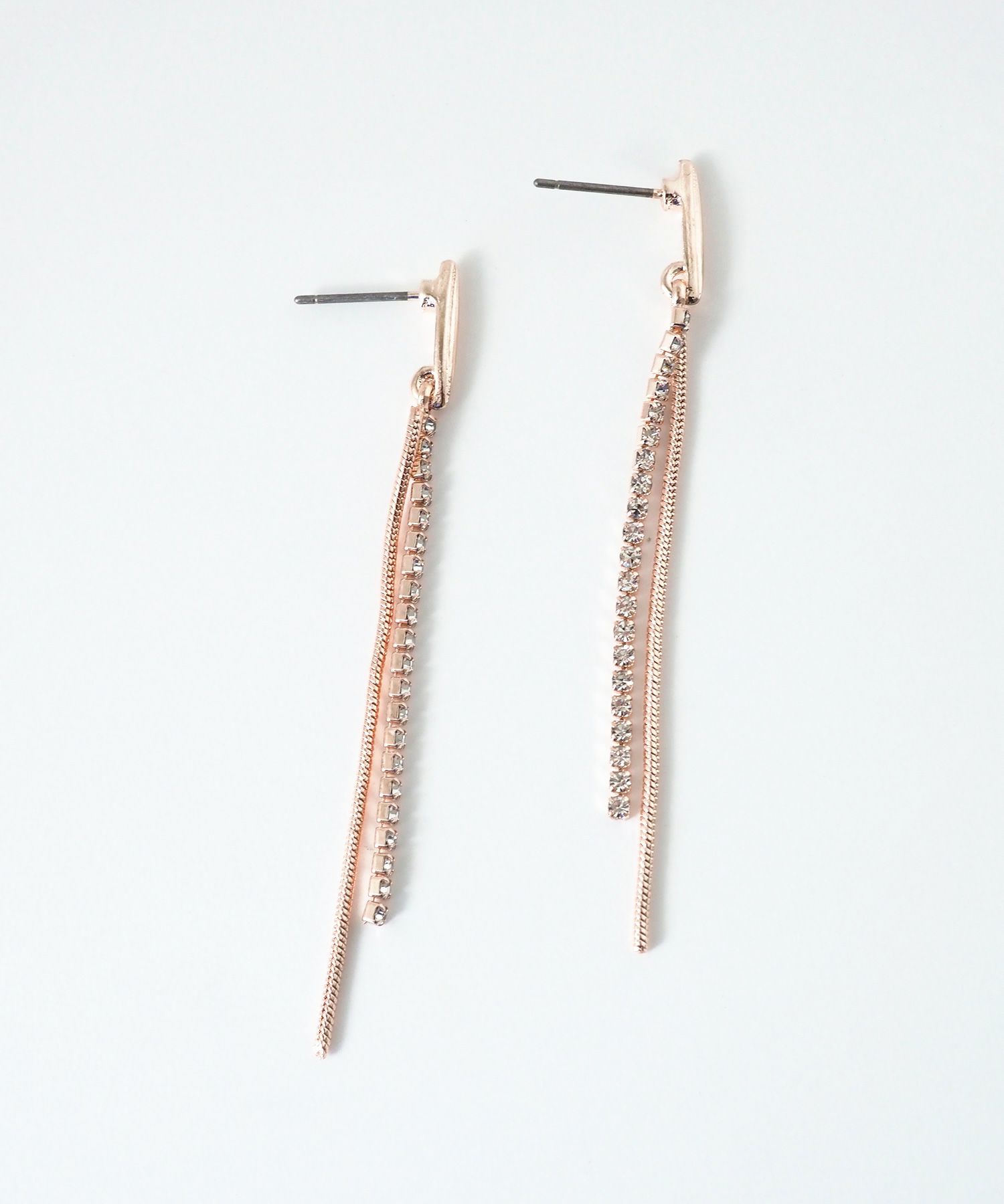 ピンクゴールドダブルチェーンチタンポストピアス