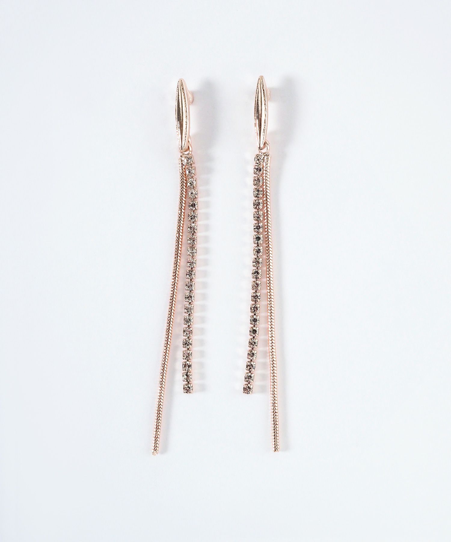 ピンクゴールドダブルチェーンチタンポストピアス