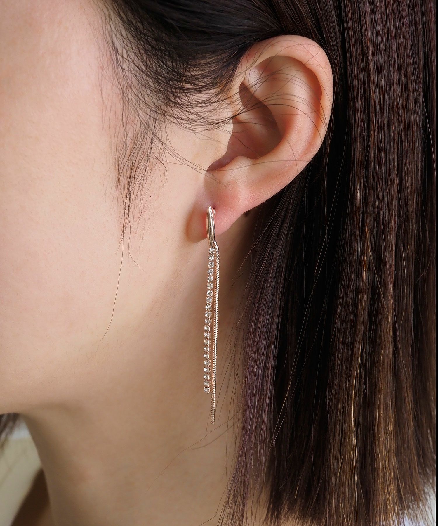 ピンクゴールドダブルチェーンチタンポストピアス