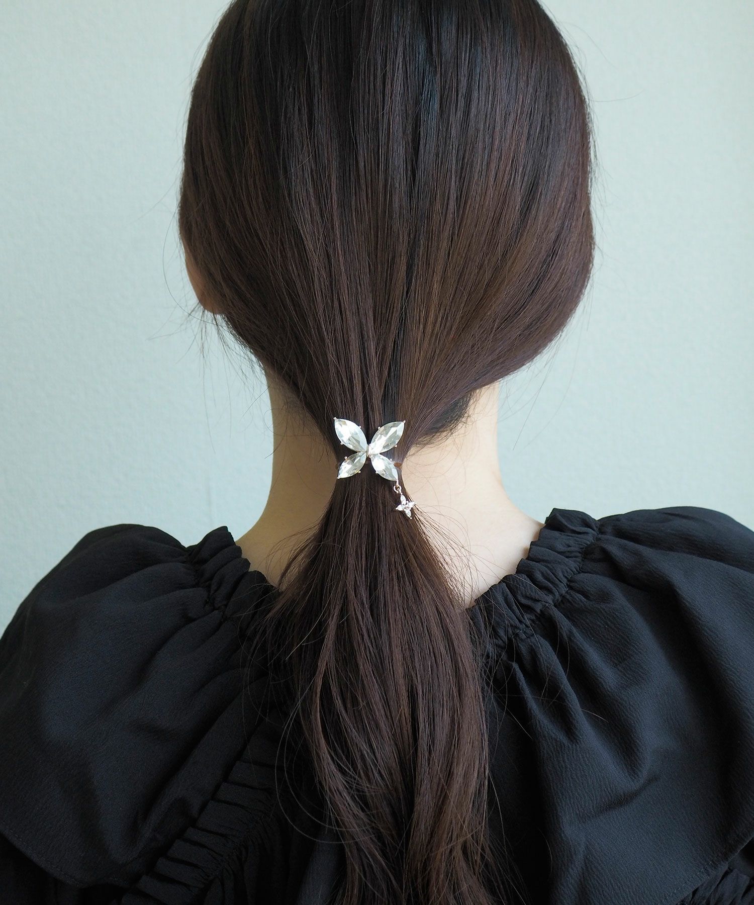 ビジューバタフライポニーフック