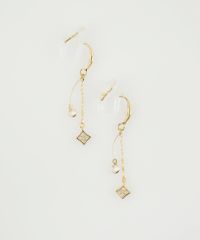 ヒシ型チェーンアクリアクリップイヤリング