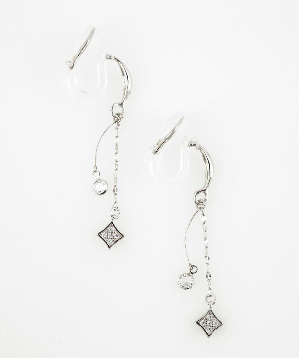 ヒシガタチェーンクリアクリップイヤリング