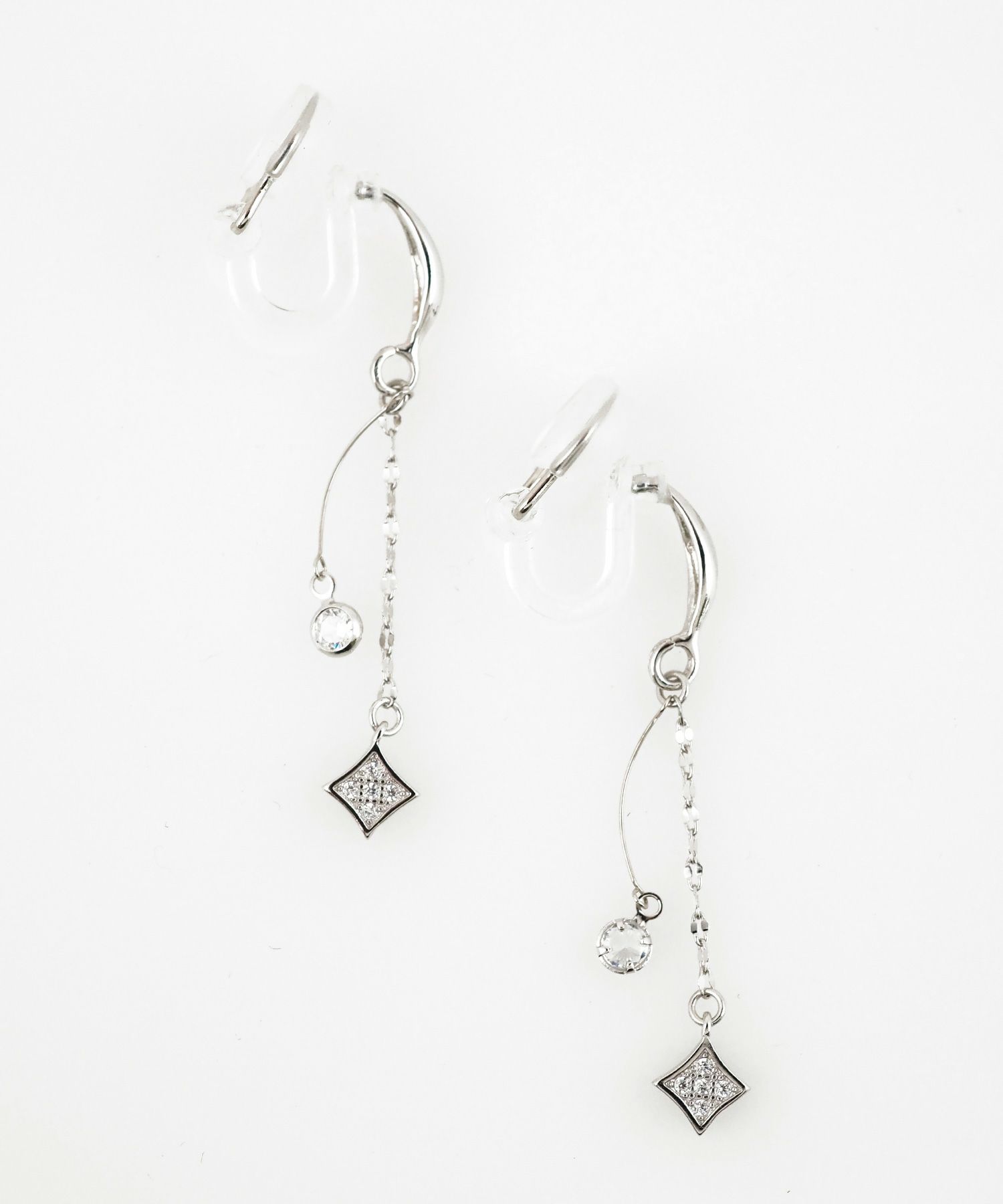 ヒシガタチェーンクリアクリップイヤリング