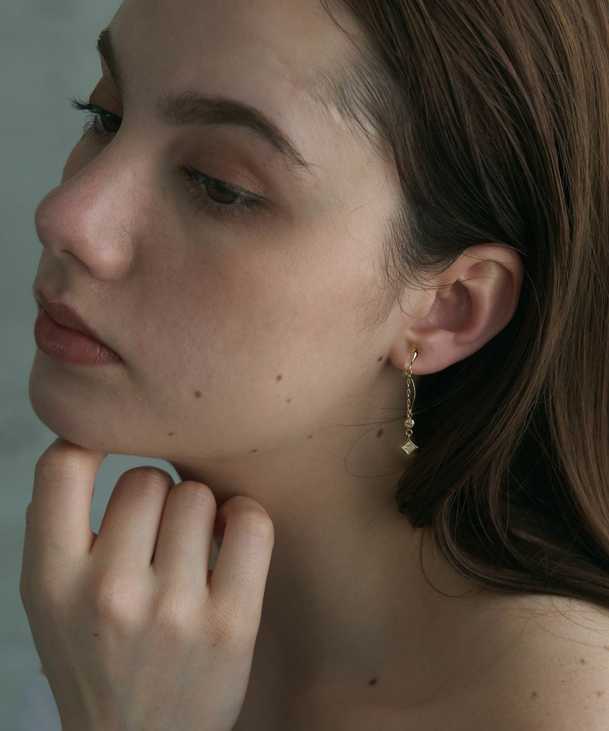 ヒシガタチェーンクリアクリップイヤリング