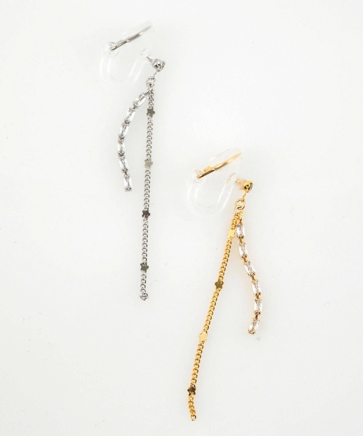 チェーンラインストーンアクリアクリップイヤリング