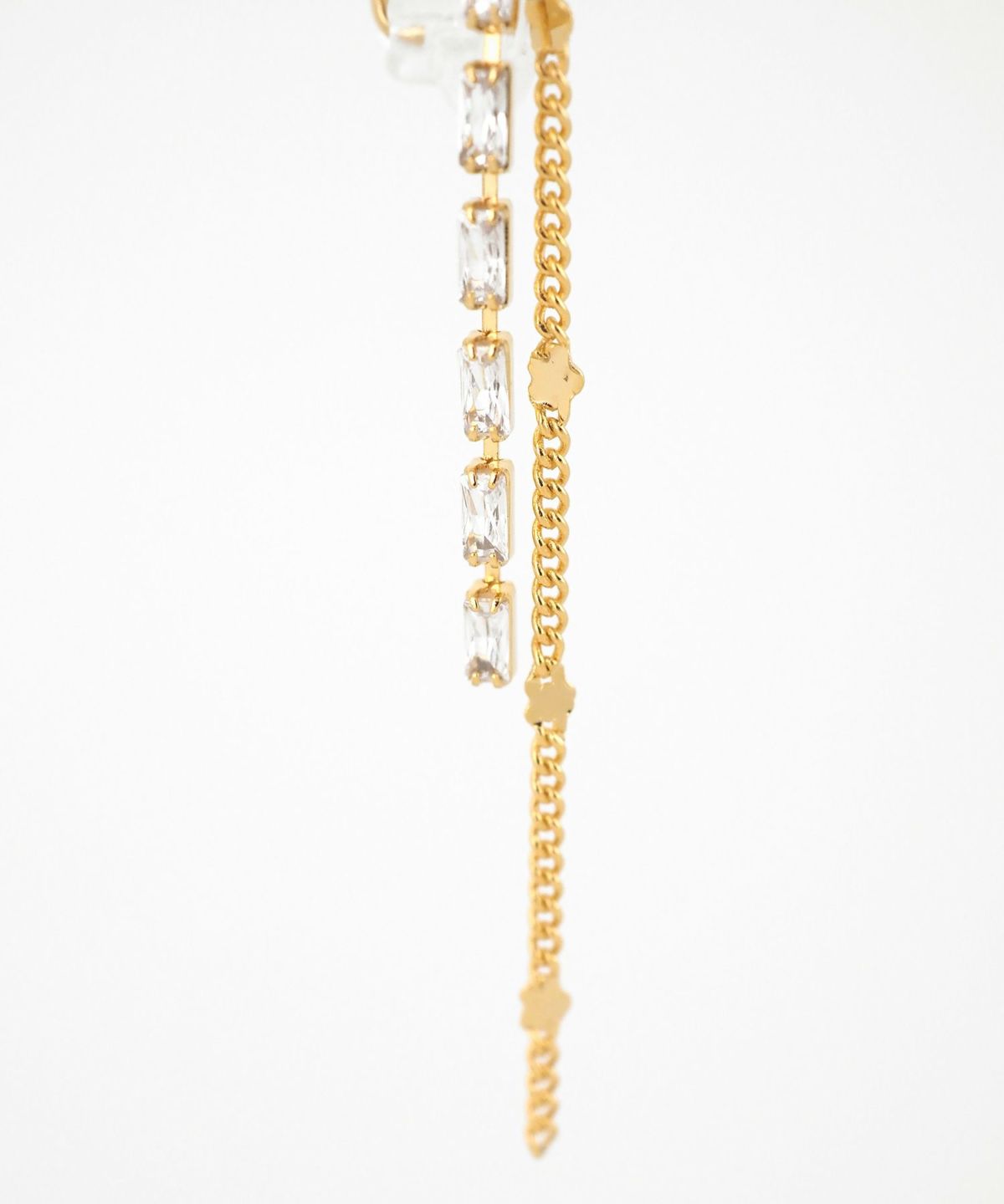 チェーンラインストーンアクリアクリップイヤリング