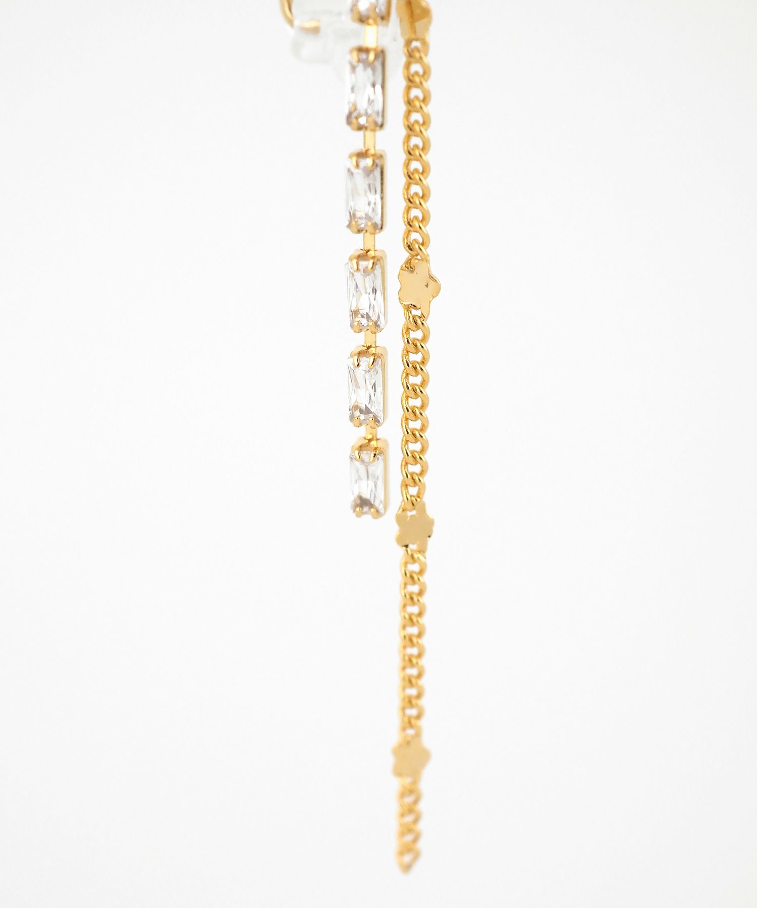 チェーンラインストーンアクリアクリップイヤリング