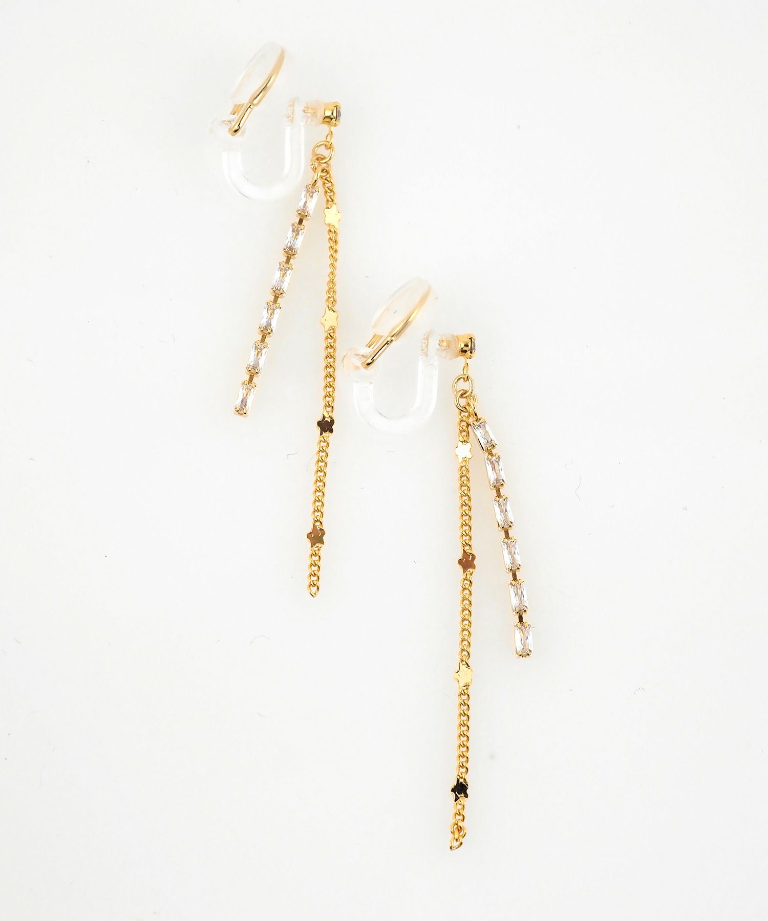 チェーンラインストーンアクリアクリップイヤリング