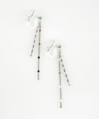 チェーンラインストーンアクリアクリップイヤリング