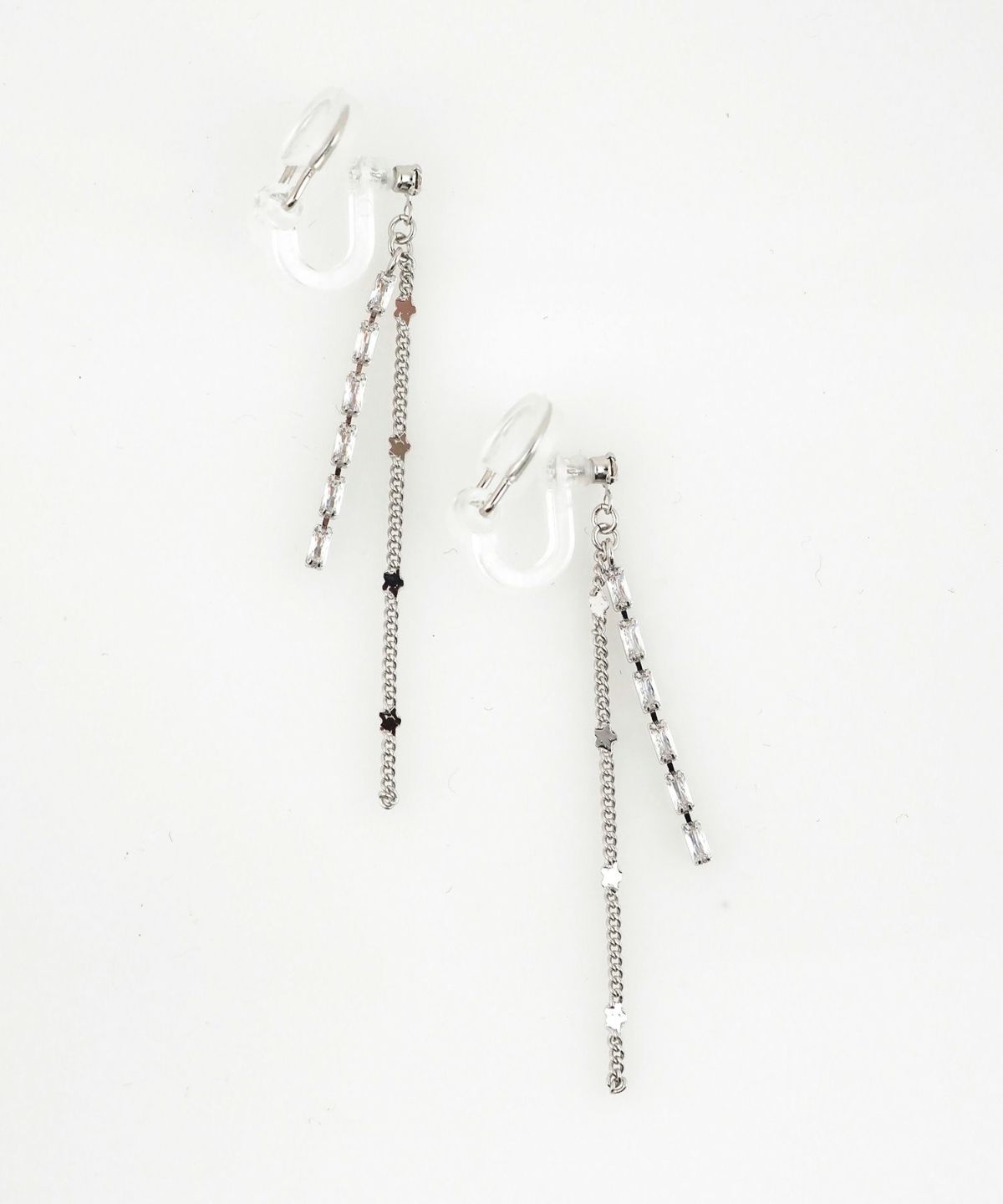 チェーンラインストーンアクリアクリップイヤリング