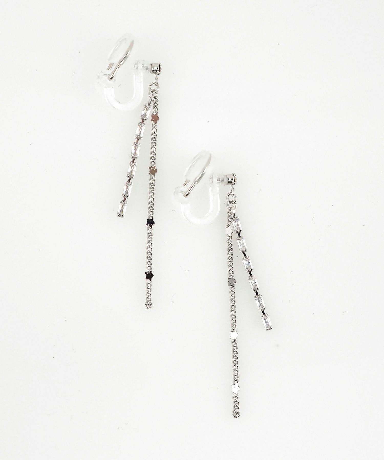 チェーンラインストーンアクリアクリップイヤリング