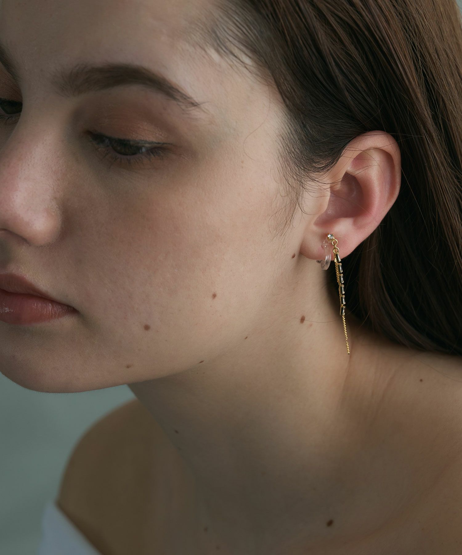 チェーンラインストーンアクリアクリップイヤリング