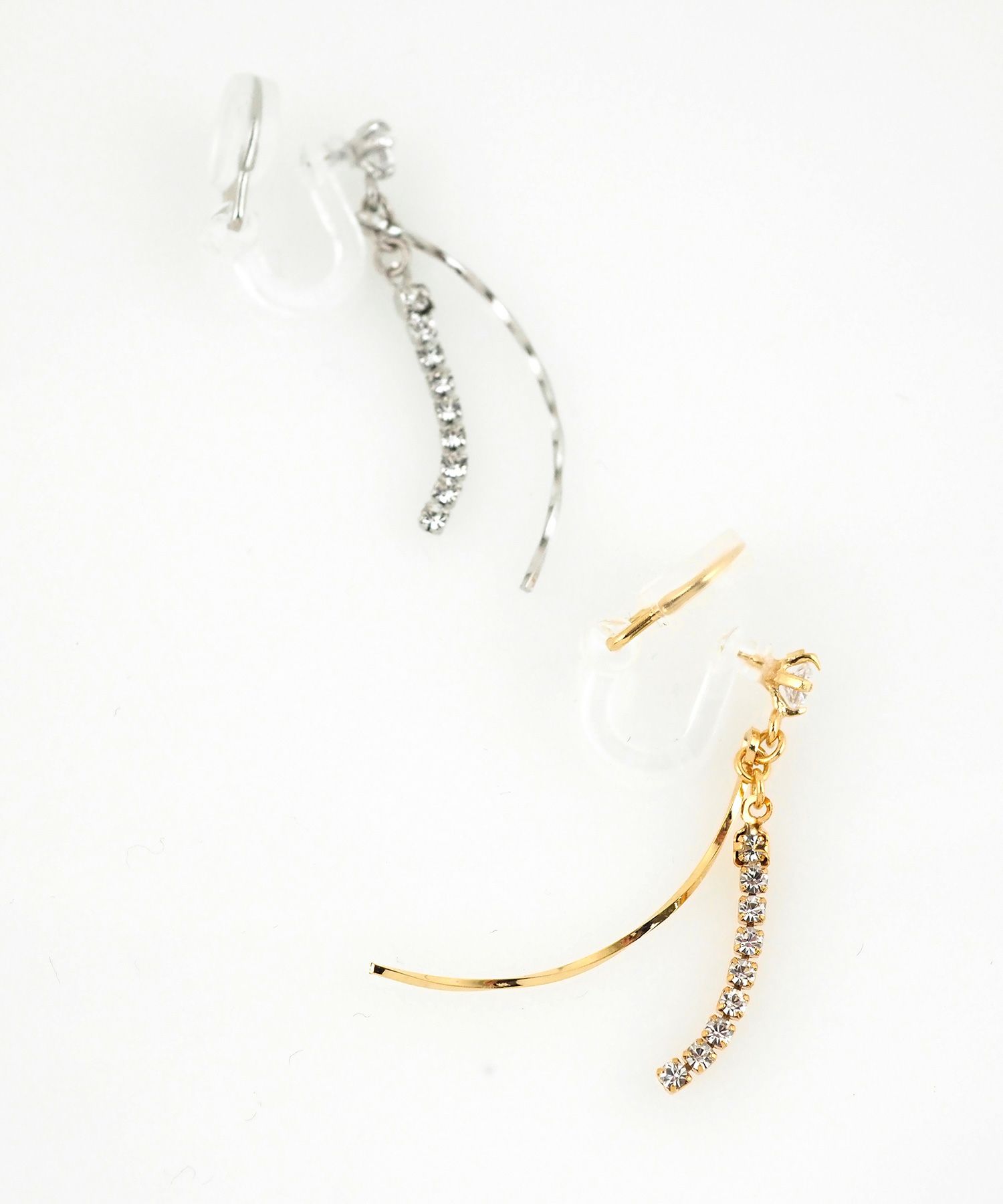 カーブラインストーンアクリアクリップイヤリング