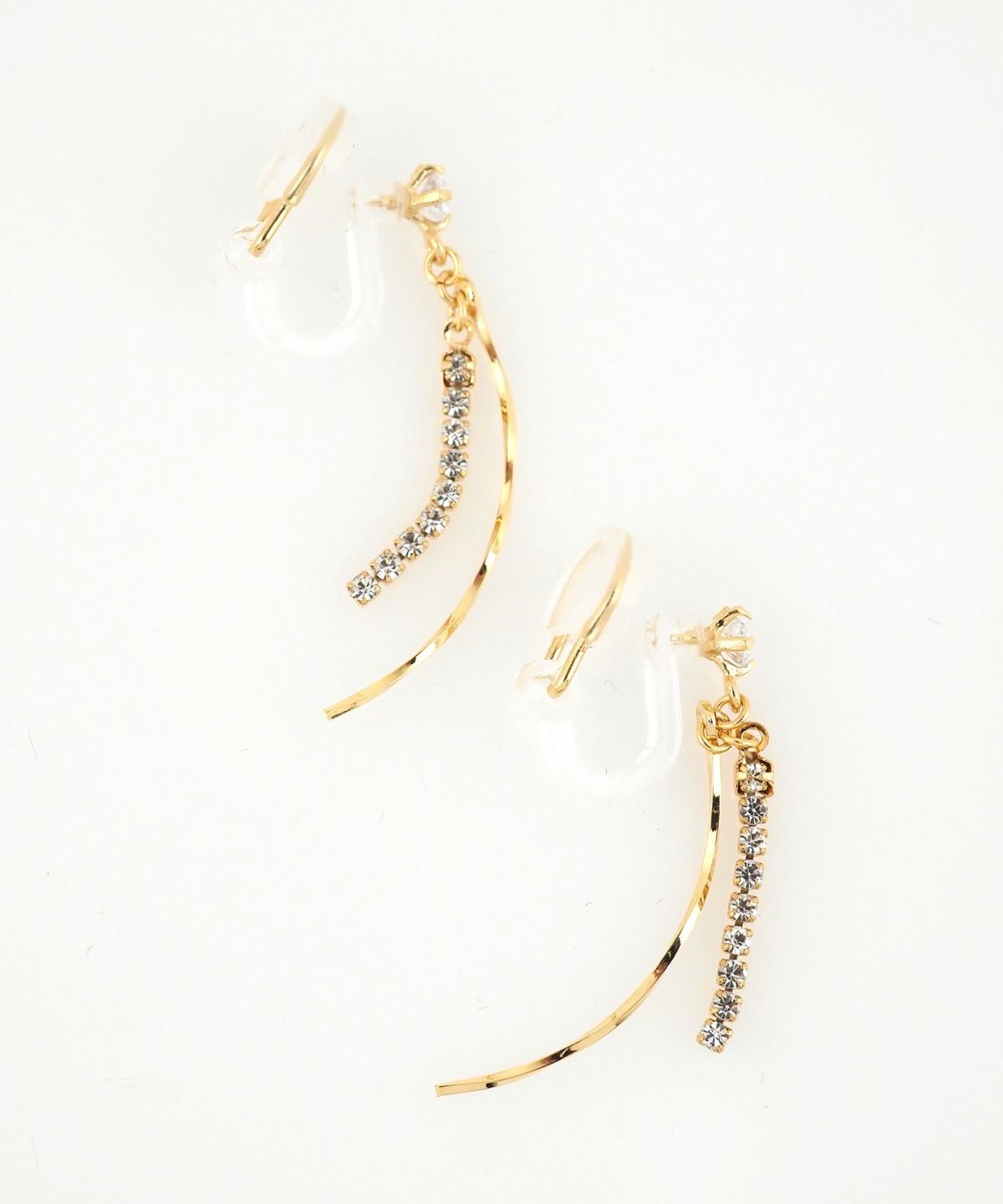 カーブラインストーンアクリアクリップイヤリング