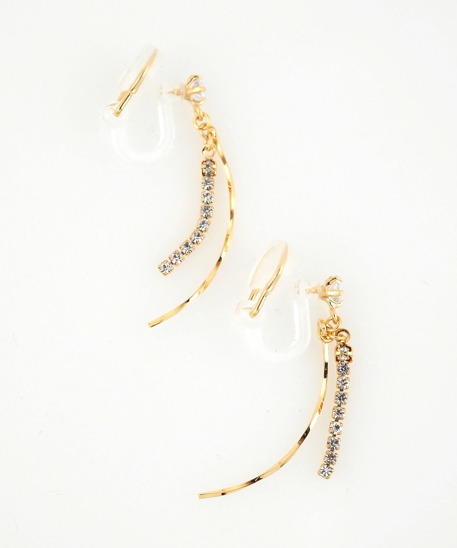 カーブラインストーンアクリアクリップイヤリング