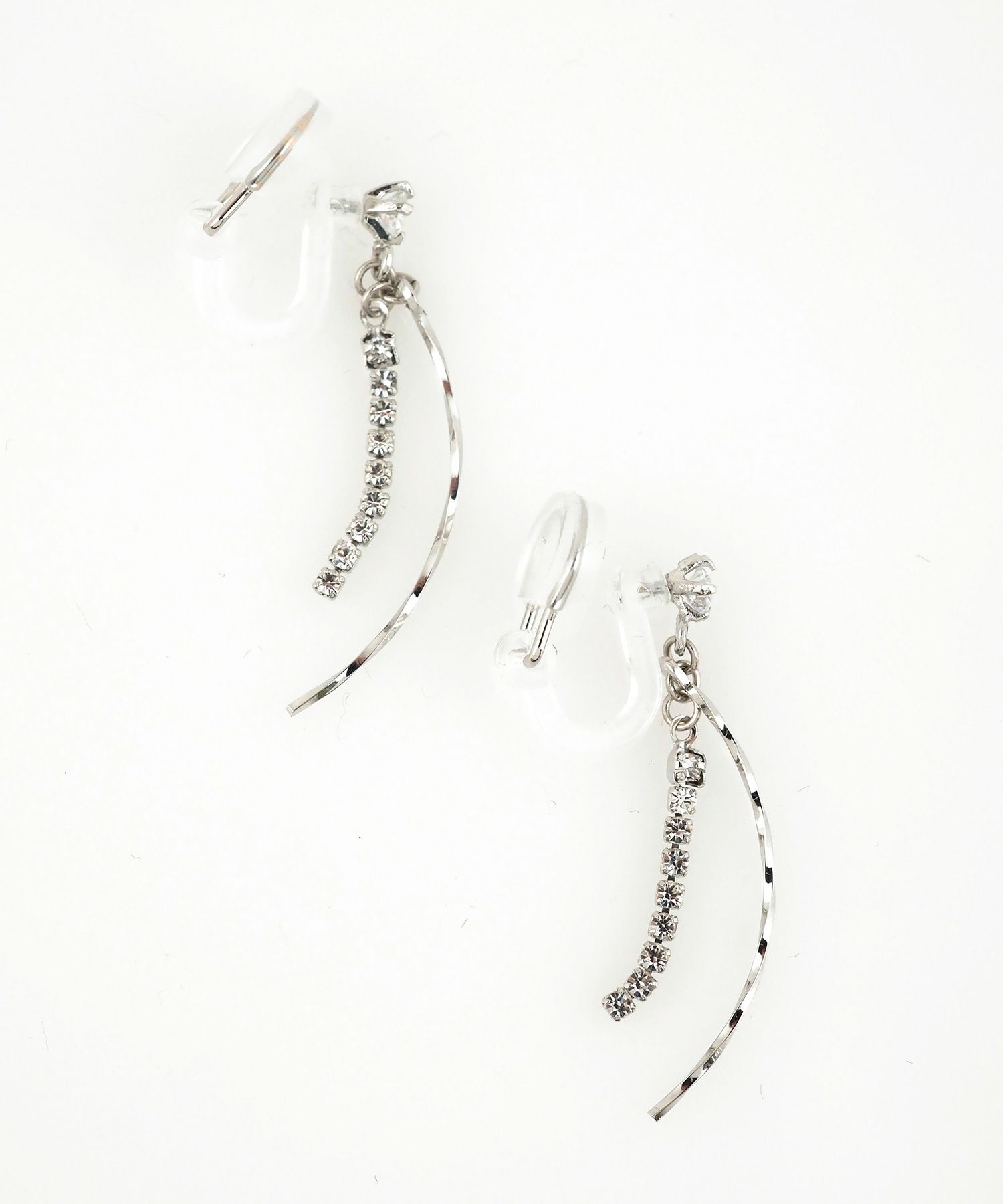 カーブラインストーンアクリアクリップイヤリング