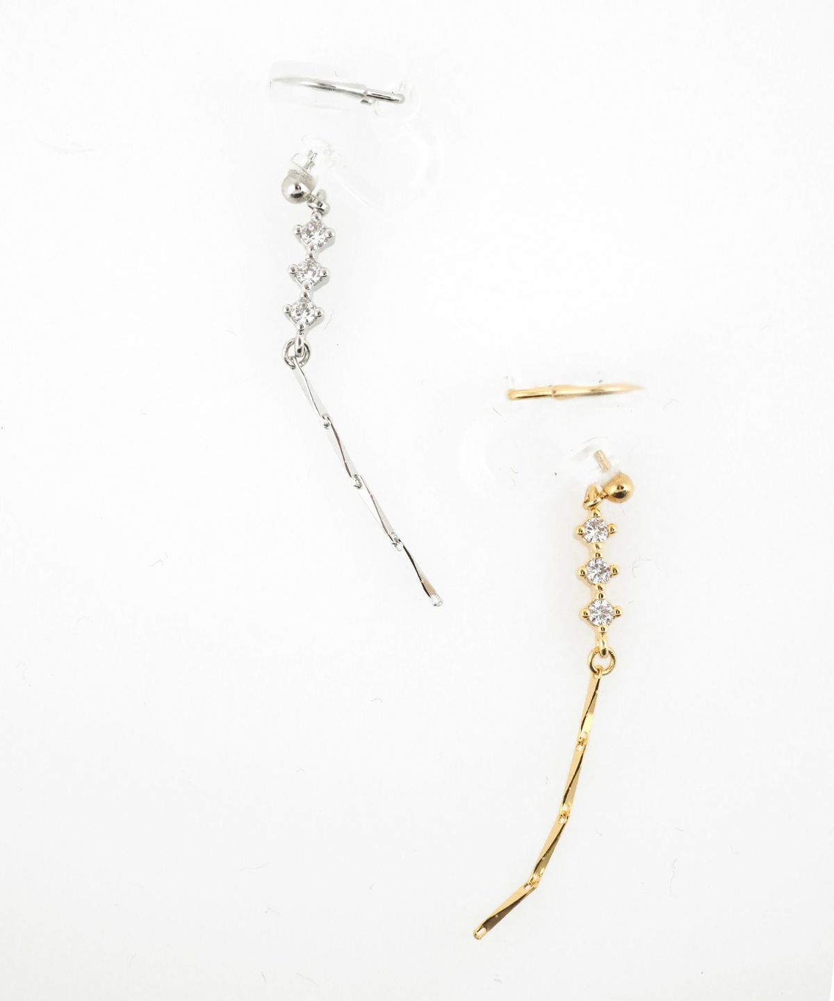 トリプルチェーンアクリアクリップイヤリング