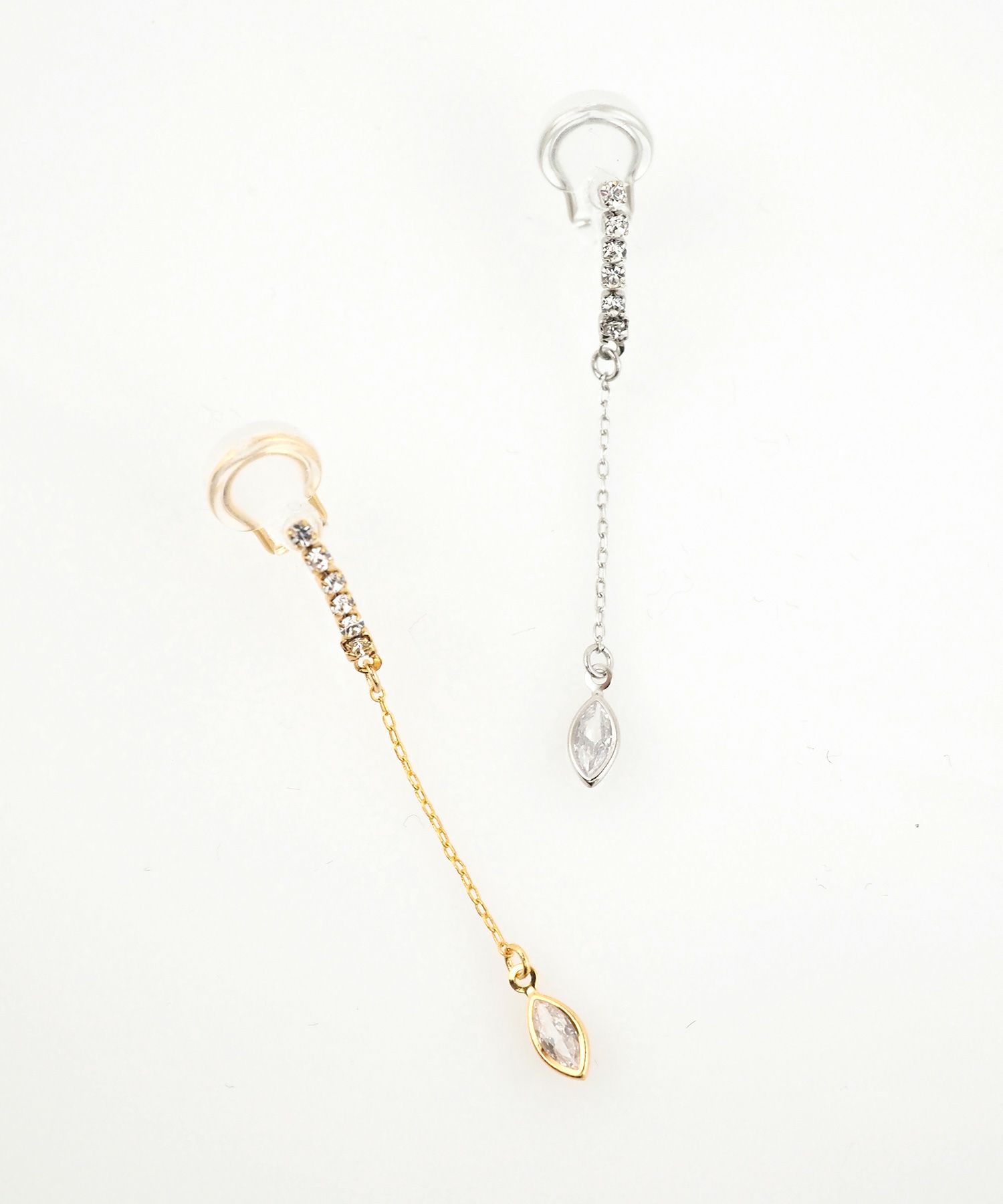 オーバルチェーンアクリアクリップイヤリング