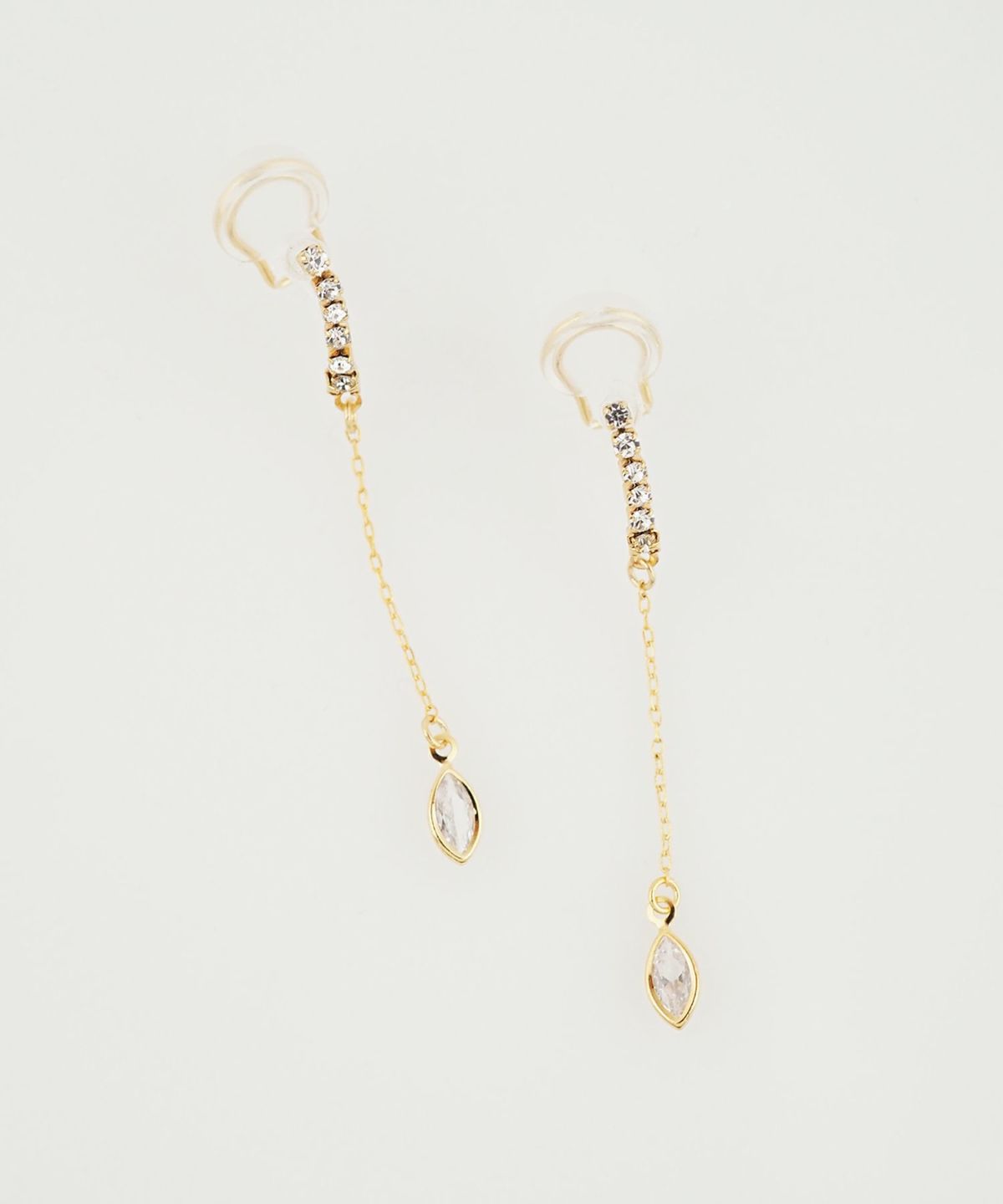 オーバルチェーンアクリアクリップイヤリング