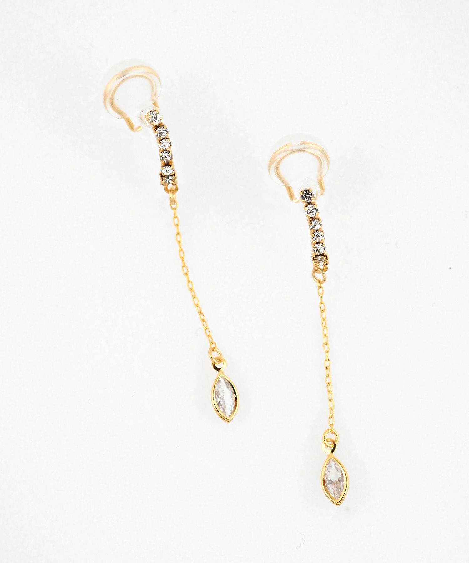 オーバルチェーンアクリアクリップイヤリング
