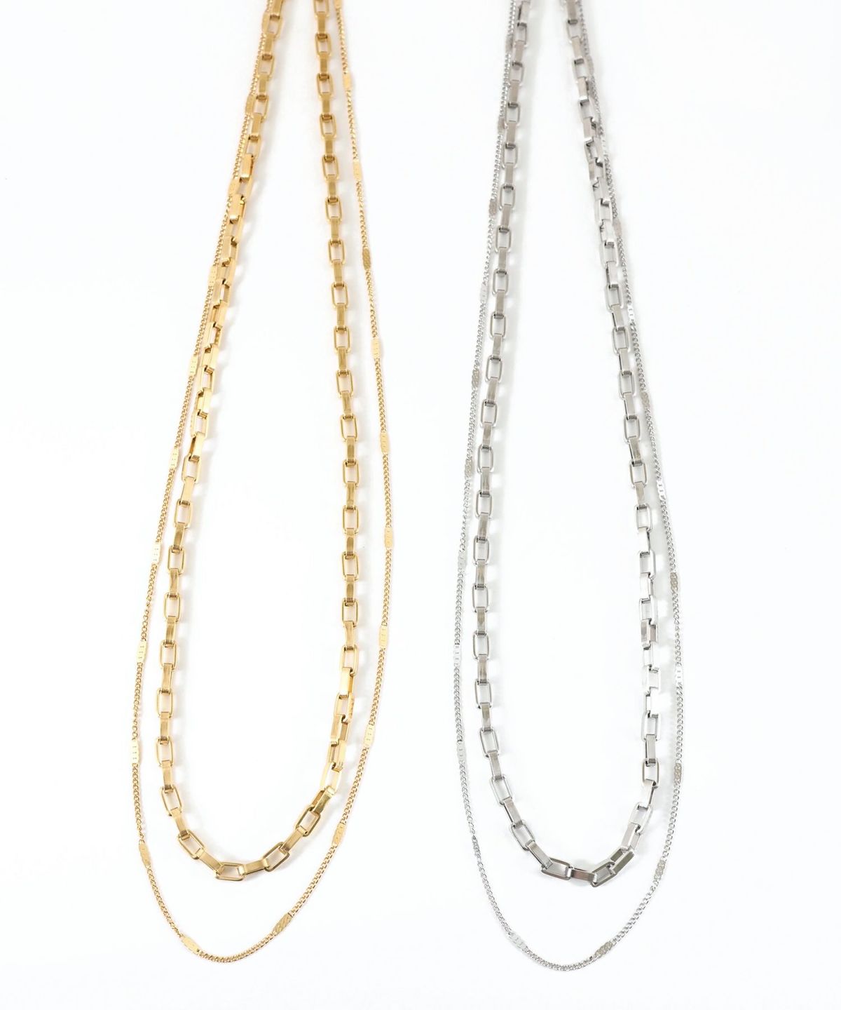 スクエアチェーン2連ステンレスネックレス