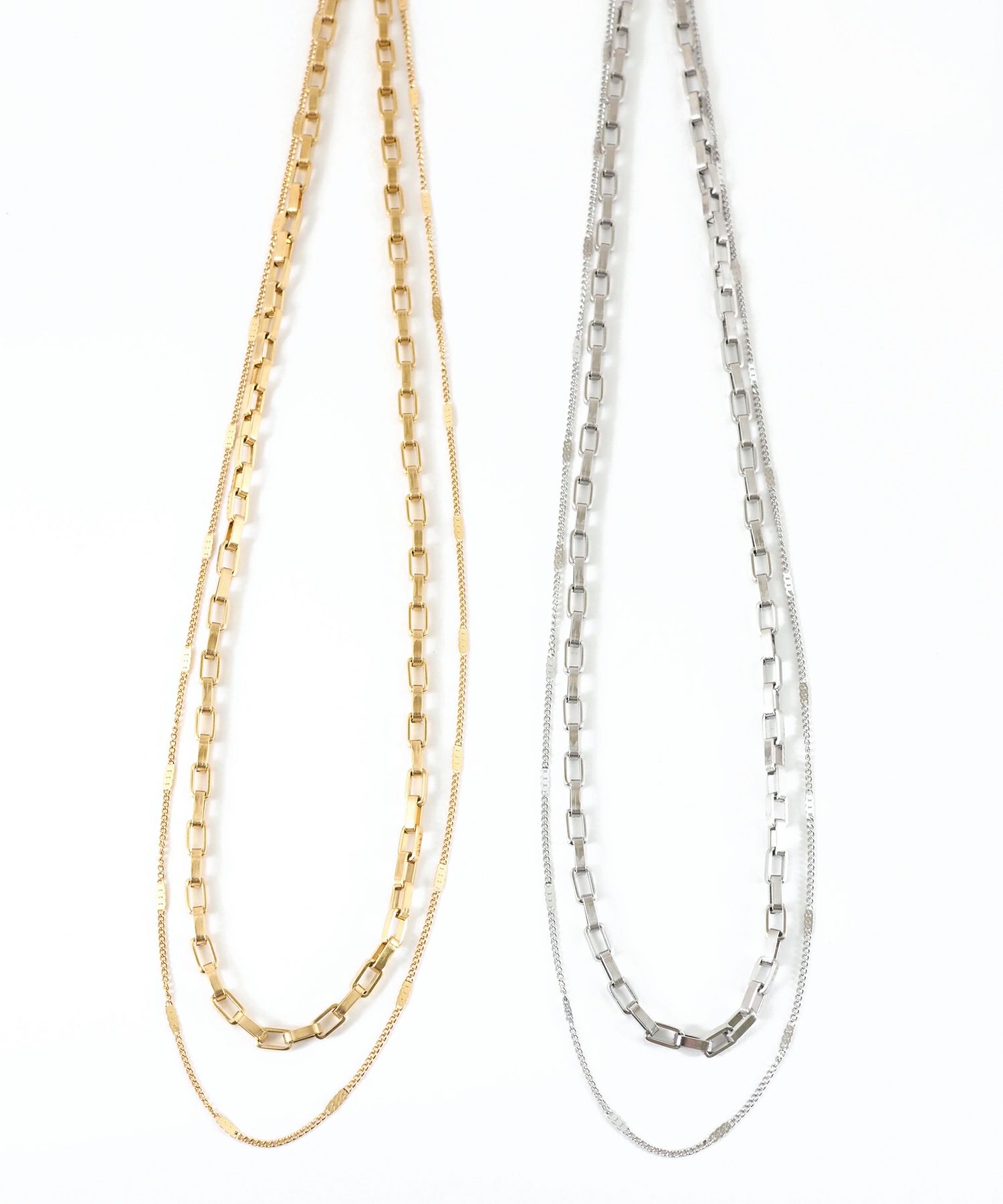 スクエアチェーン2連ステンレスネックレス