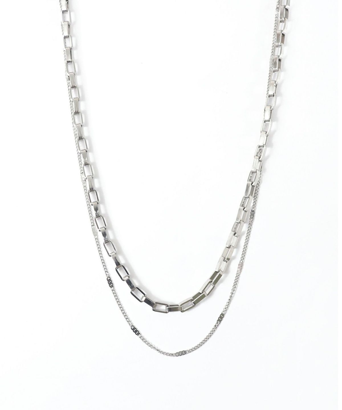 スクエアチェーン2連ステンレスネックレス
