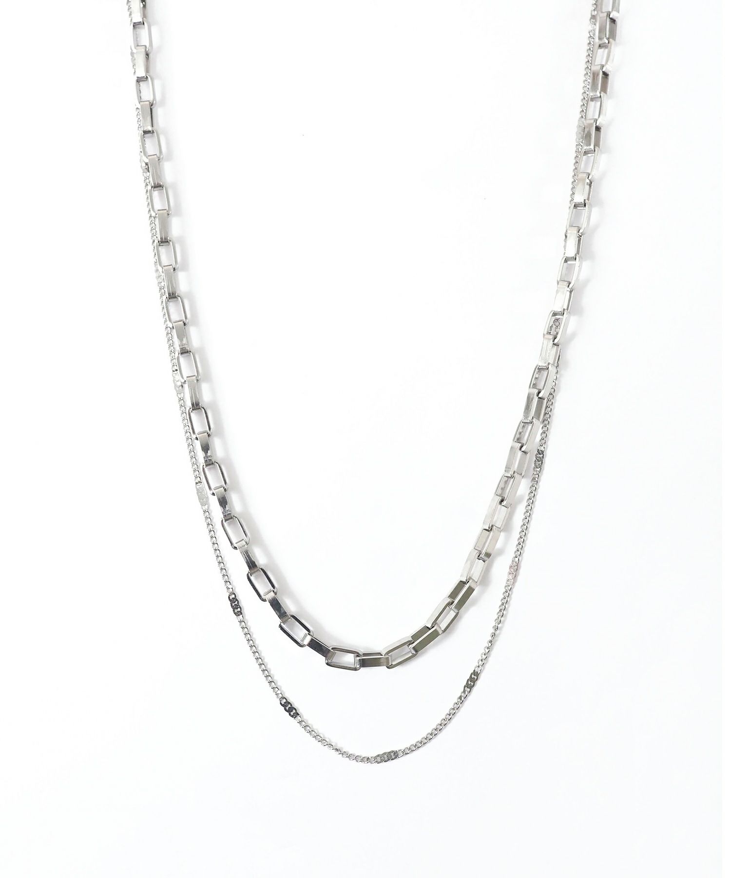 スクエアチェーン2連ステンレスネックレス