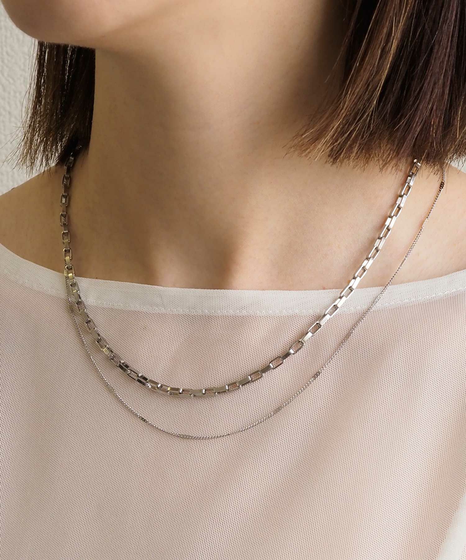 スクエアチェーン2連ステンレスネックレス