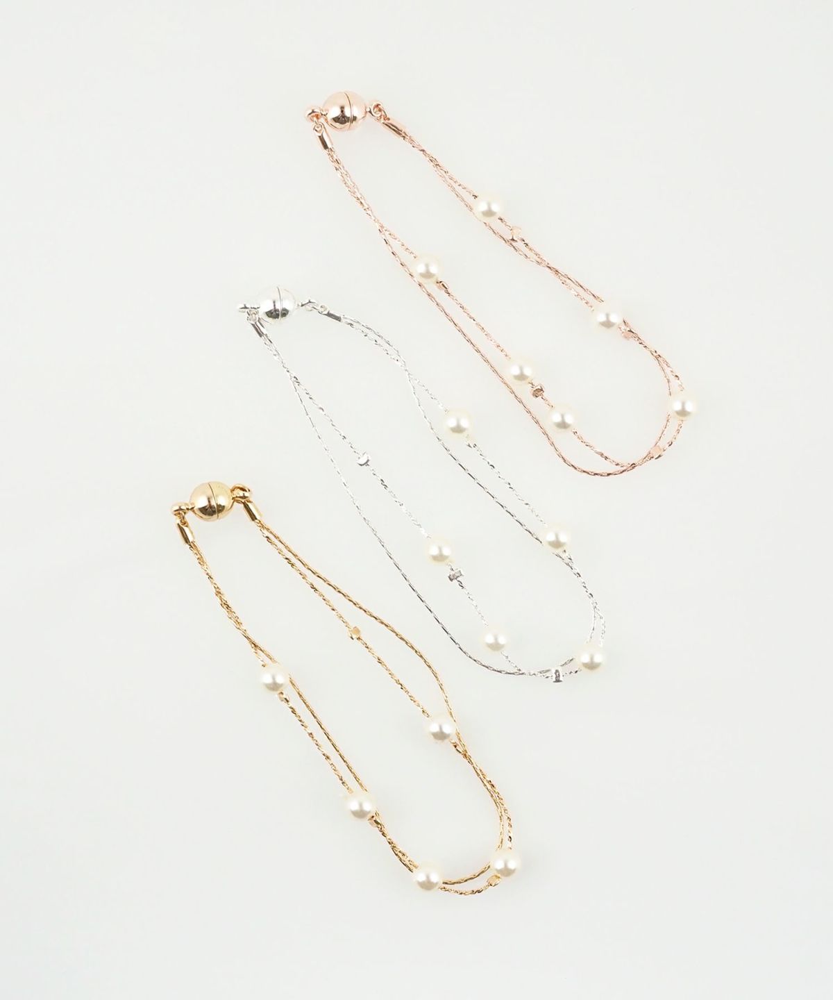 ステーションパールダブルチェーンマグネットブレスレット