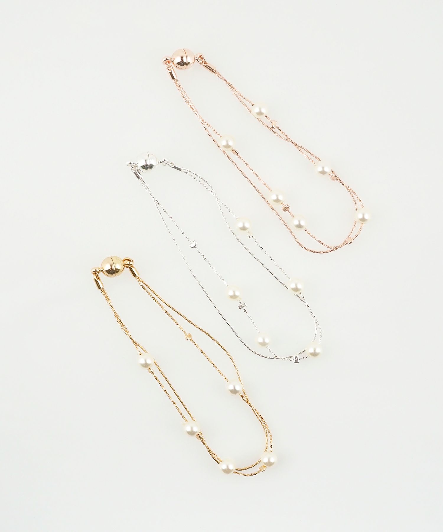 ステーションパールダブルチェーンマグネットブレスレット