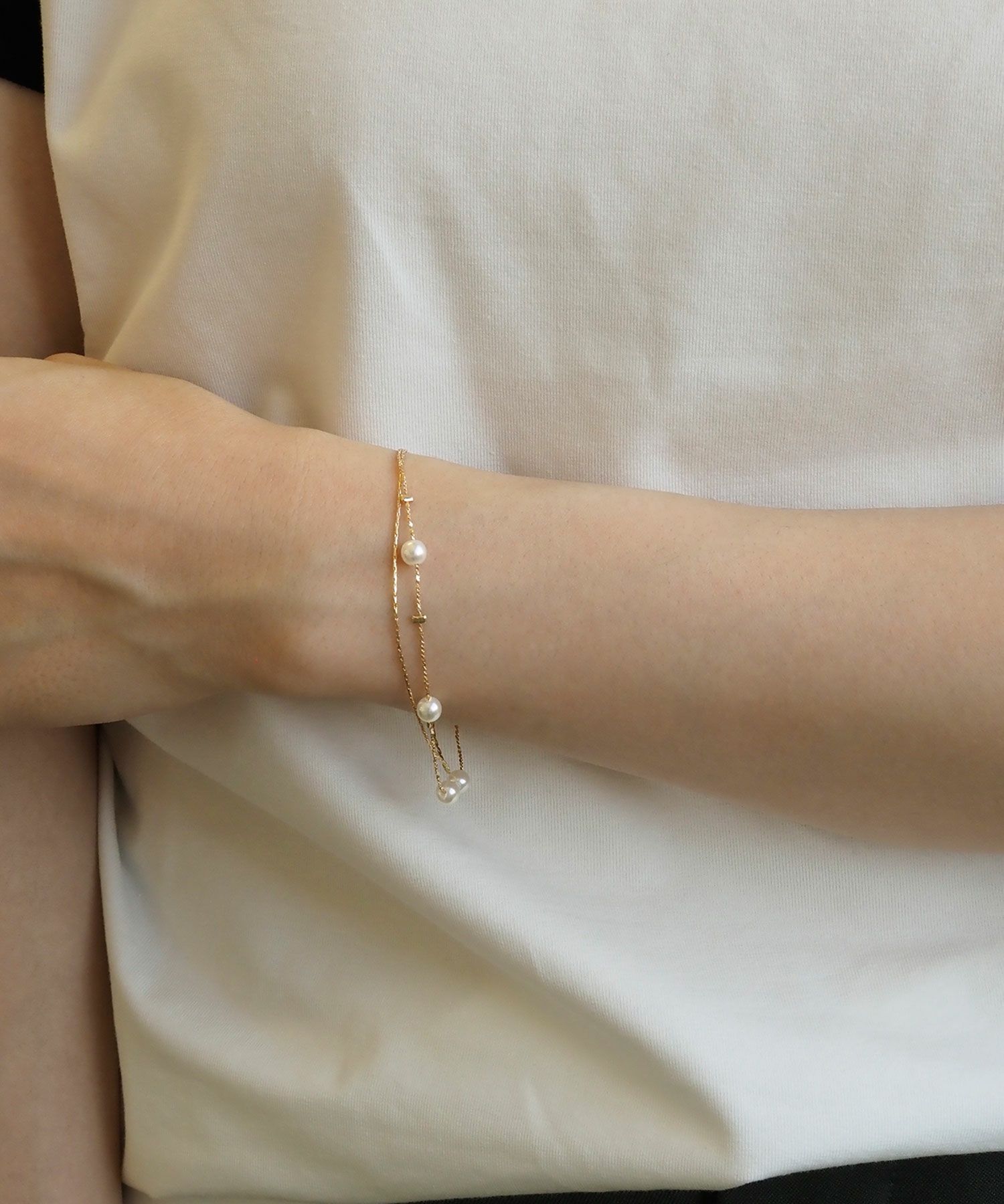 ステーションパールダブルチェーンマグネットブレスレット