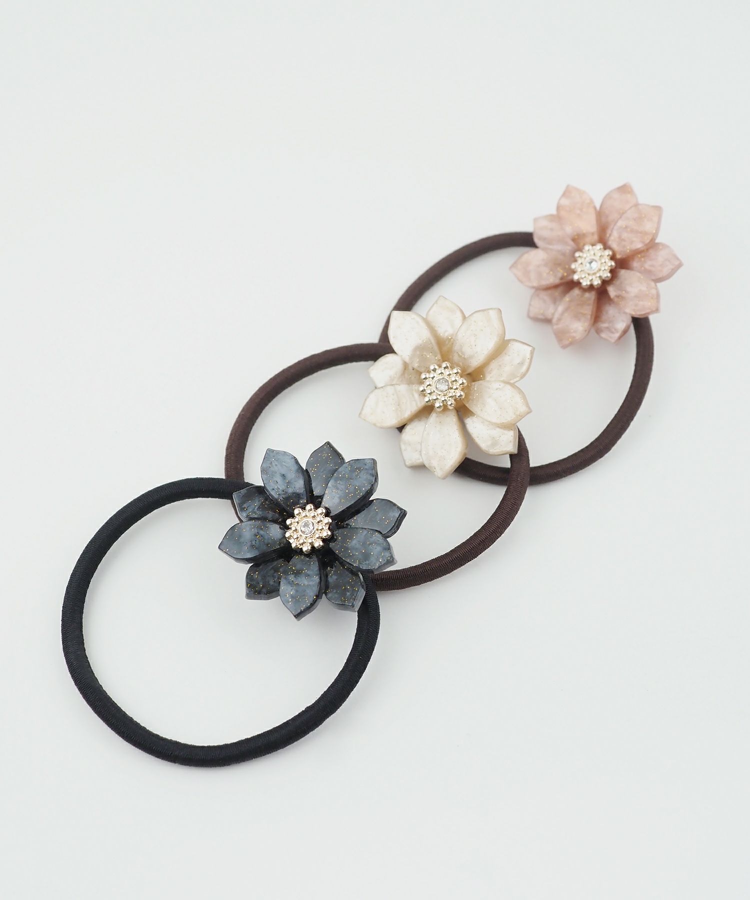 メタルビジューフラワーポニー