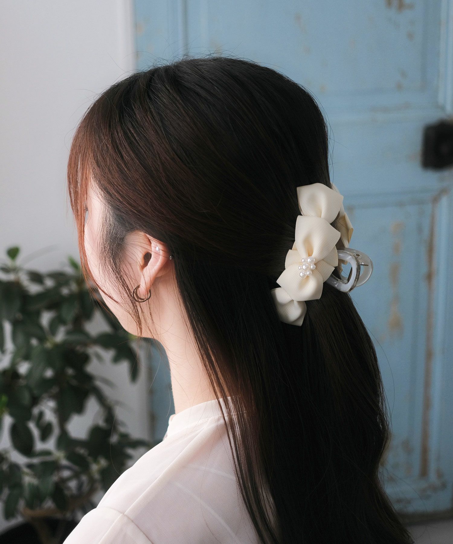 グログランパールリボンバンスクリップ