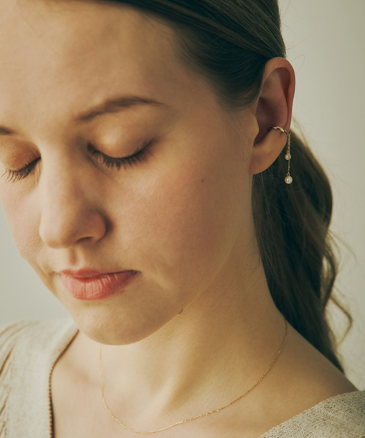 【web限定】[K10]淡水パールチェーンイヤーカフ