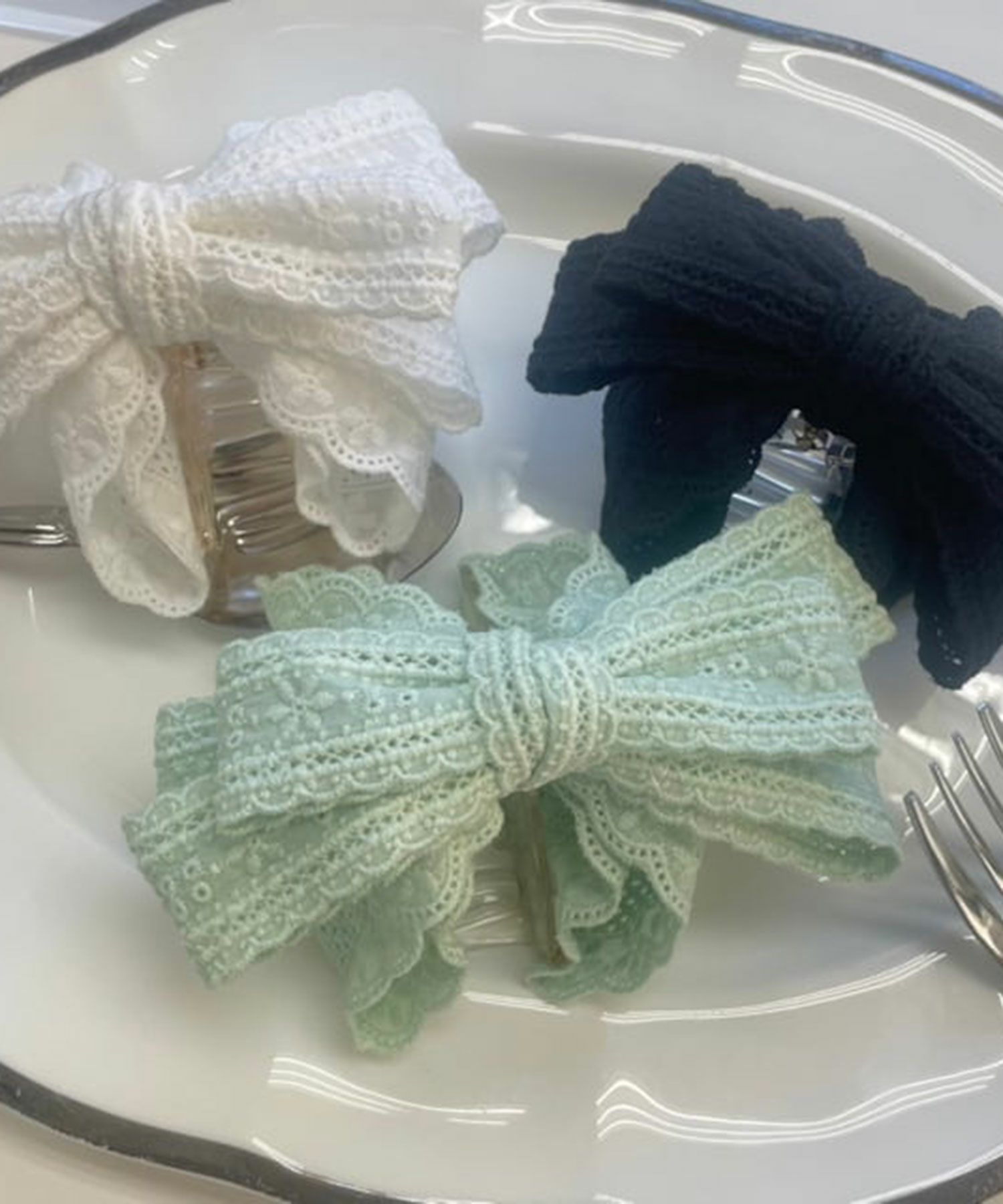 コットンレースリボンフロントバンスクリップ【nuage】