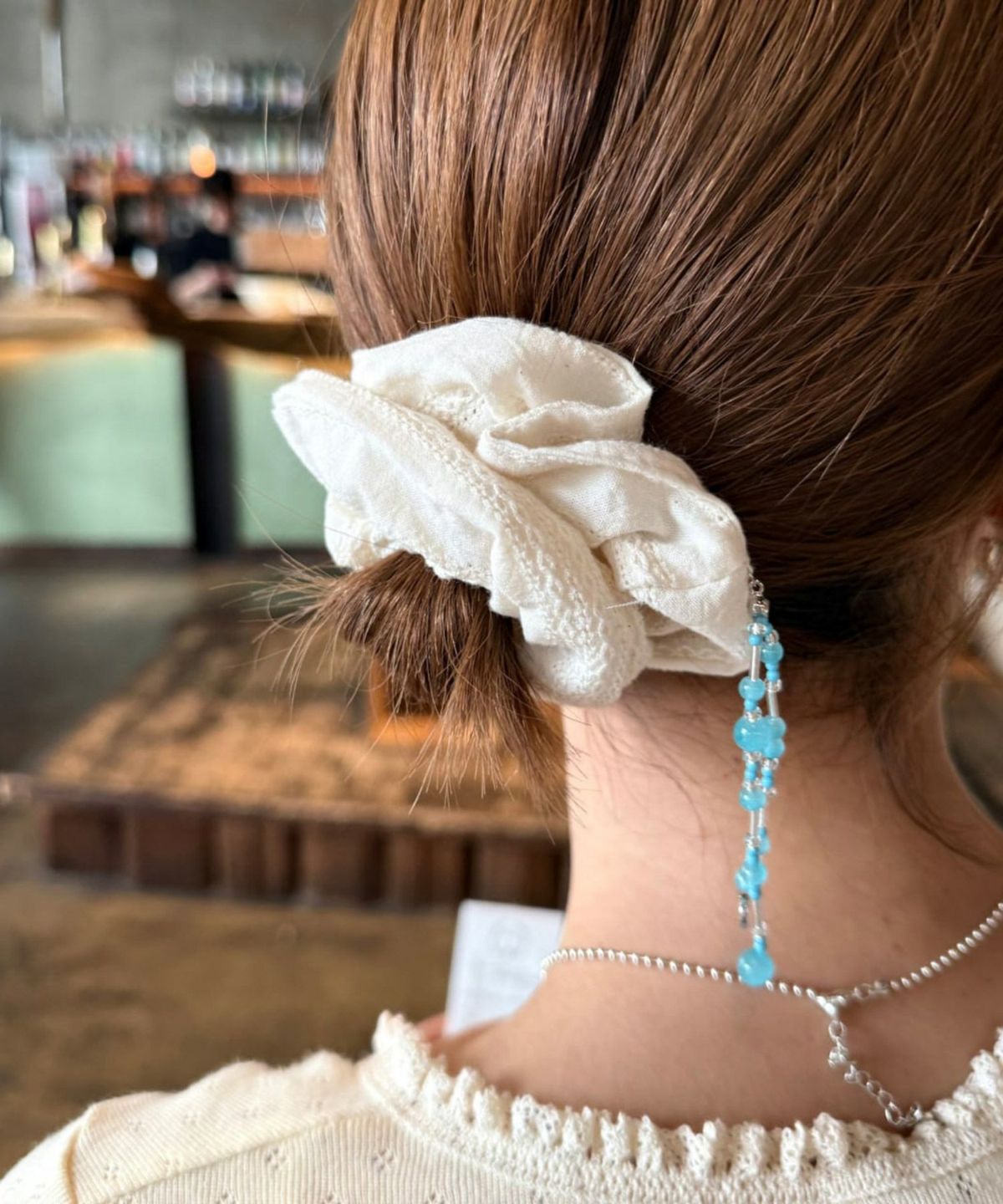 ビーズ付コットンレースシュシュ【nuage】