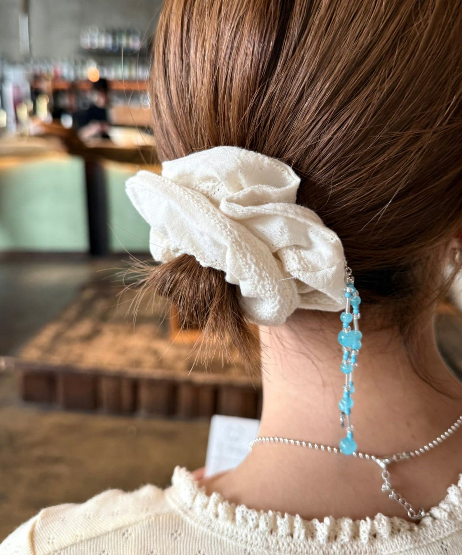 ビーズ付コットンレースシュシュ【nuage】