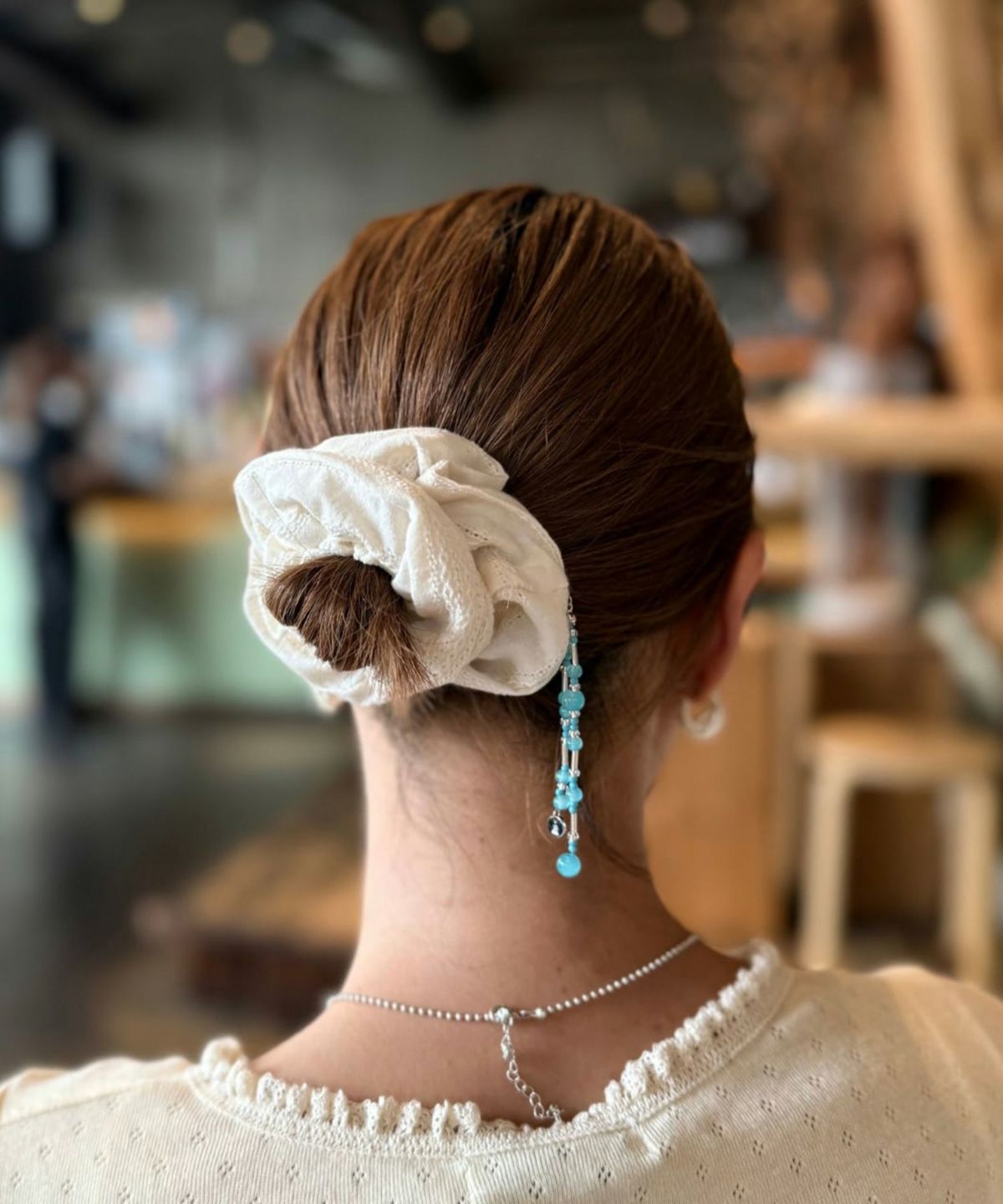 ビーズ付コットンレースシュシュ【nuage】