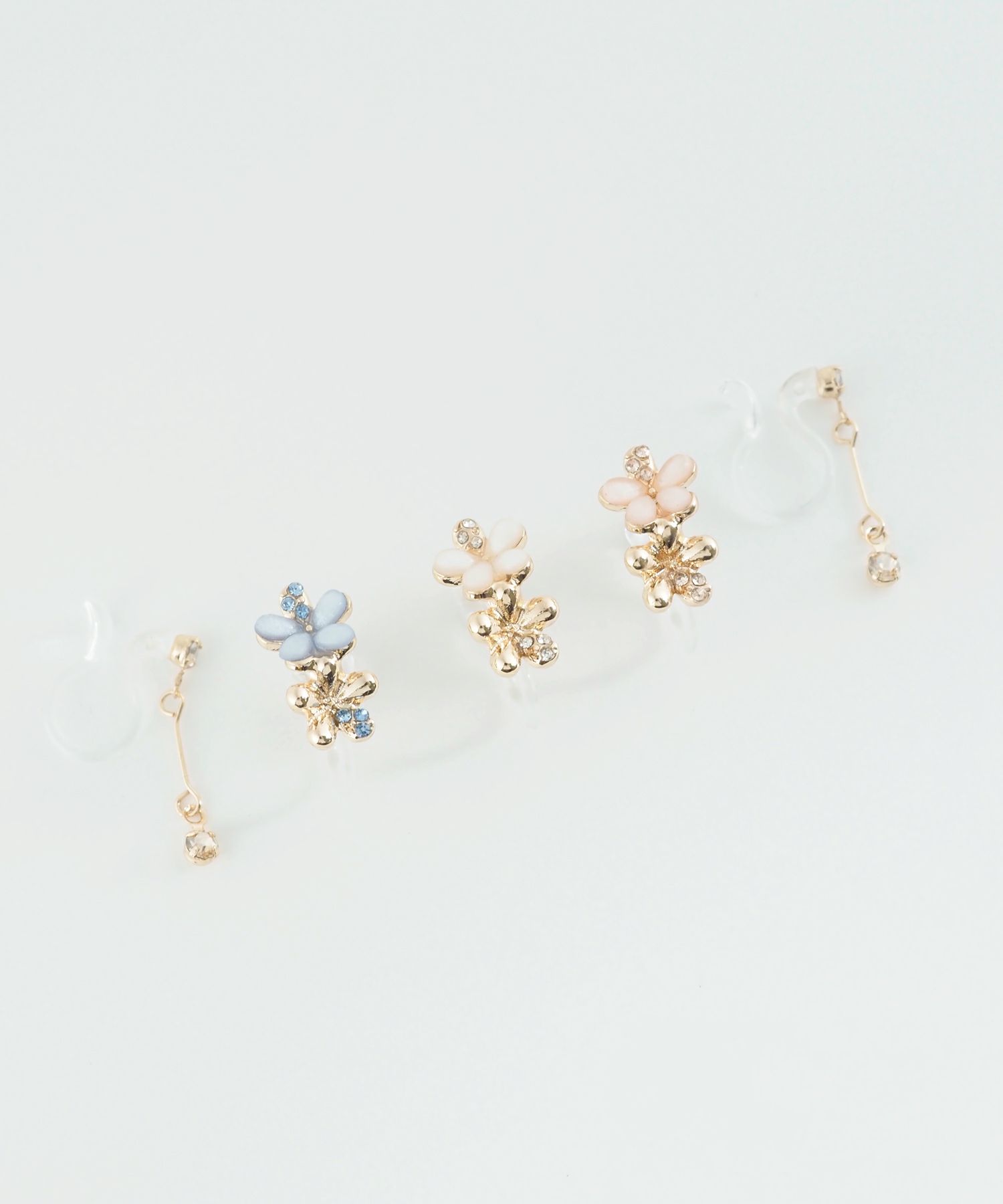フラワービジューセット樹脂ノンホールイヤリング
