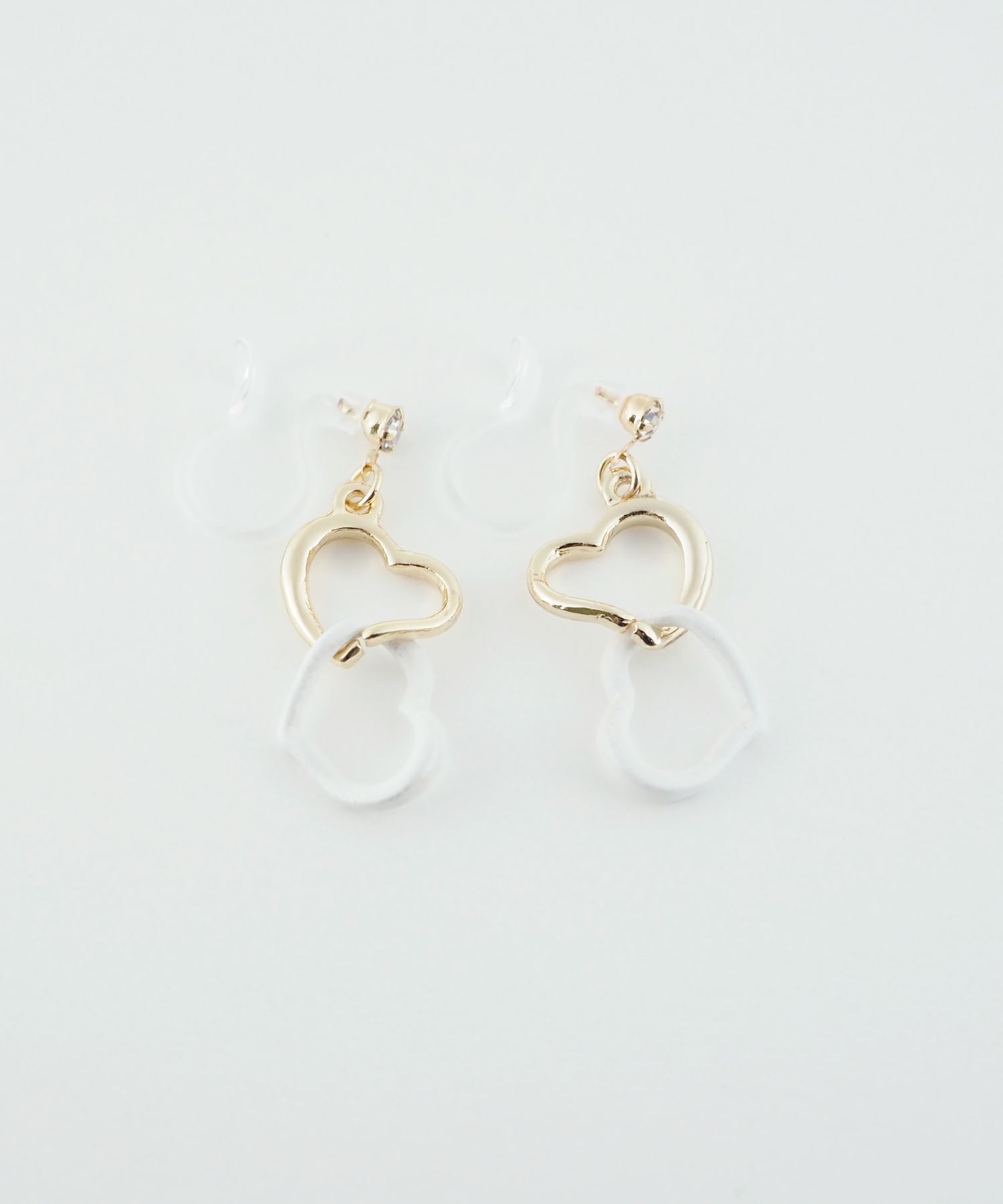 バイカラーハート樹脂ノンホールイヤリング