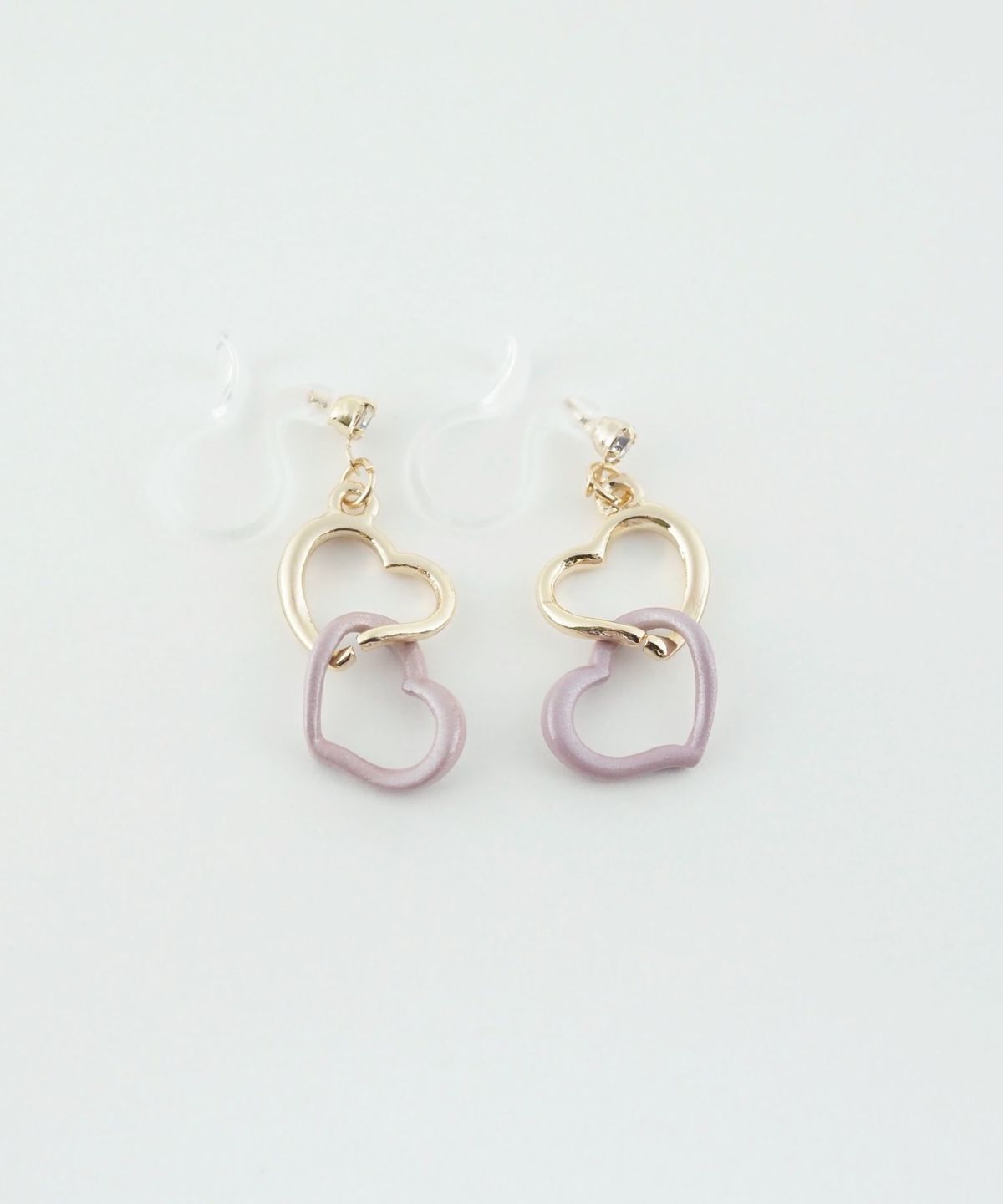 バイカラーハート樹脂ノンホールイヤリング