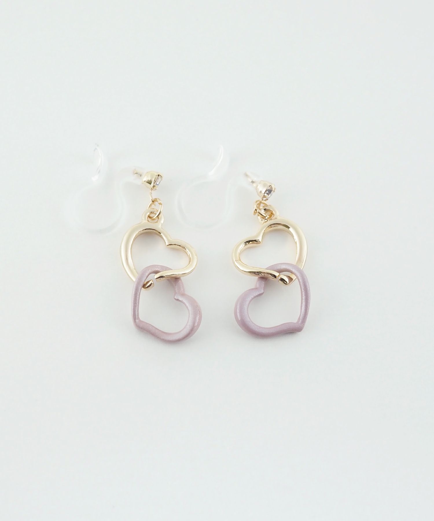 バイカラーハート樹脂ノンホールイヤリング