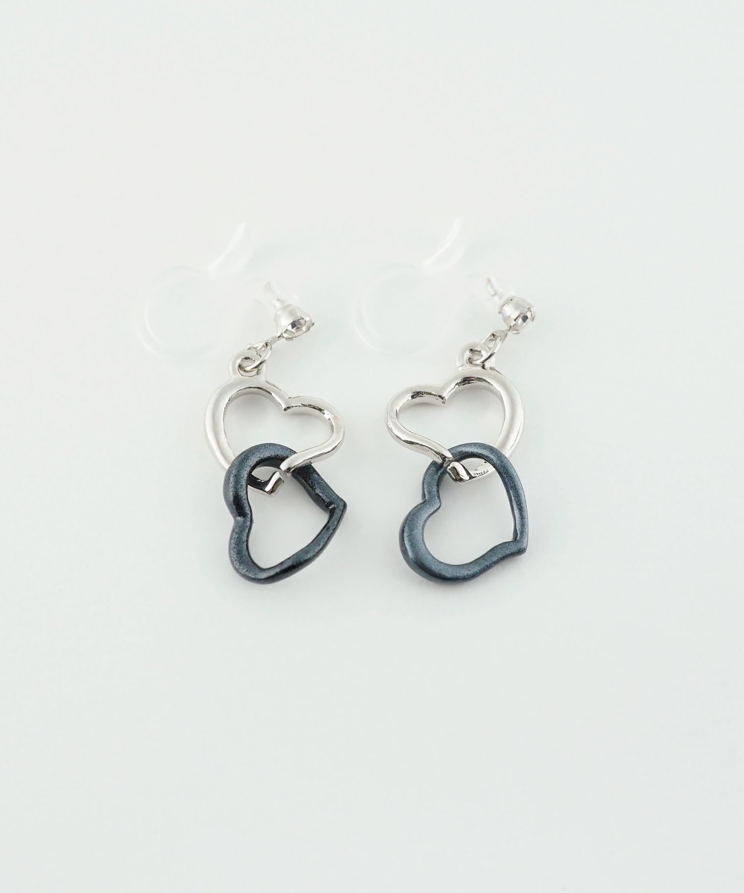 バイカラーハート樹脂ノンホールイヤリング